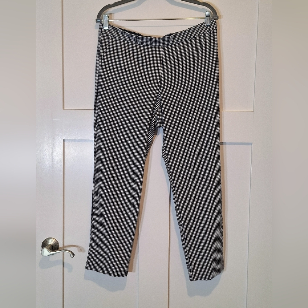 J. Jill Houndstooth Ankle Pull On Pants Checkered Black & White Stretch Sz 12P